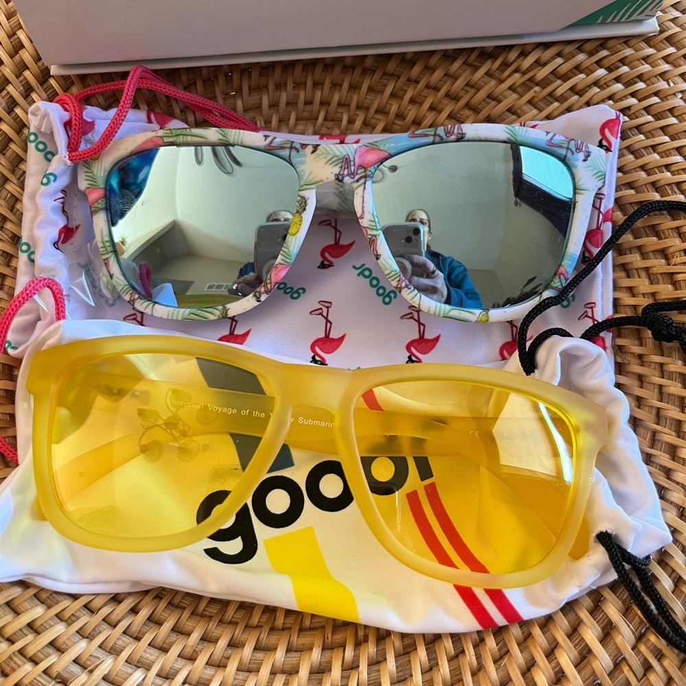 Goodr Flamingo and Yellow Sunglasses Set